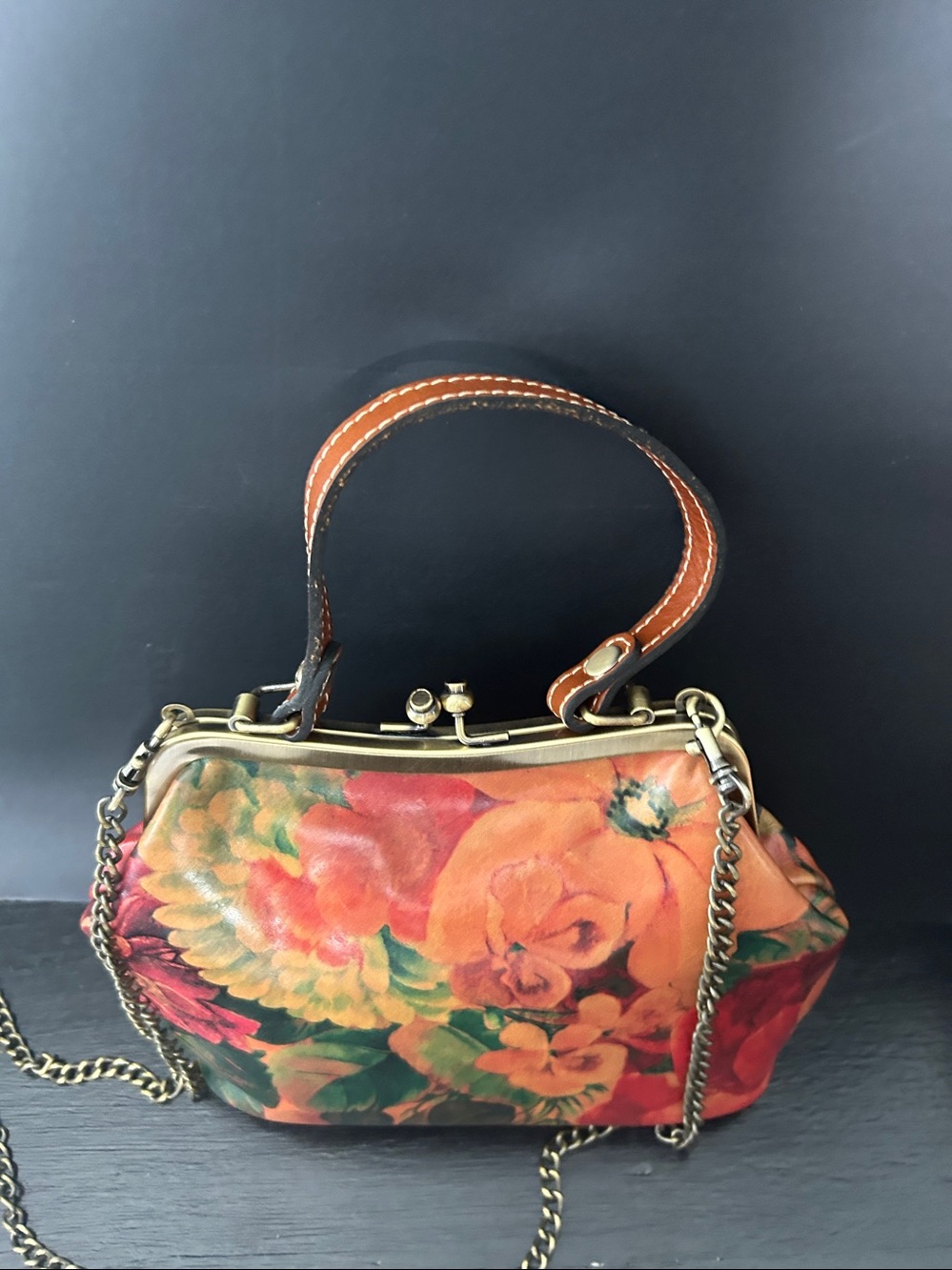 Patricia Nash Floral Orange Handbag with Chain Strap - Picture 2 of 8